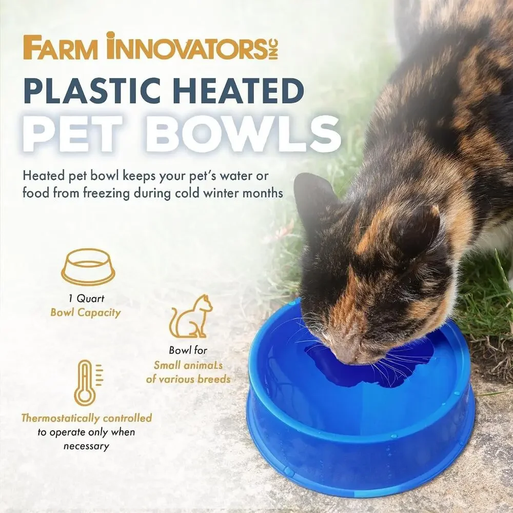 1 Quart Plastic Heated Pet Bowl Anti Chew Cord 25 Watts Power Rabbits Dogs Cats